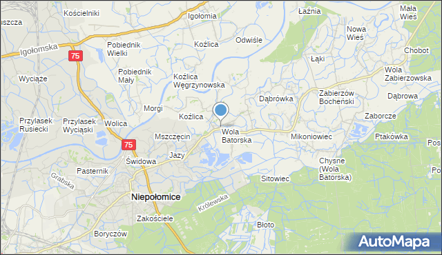 mapa Wola Batorska, Wola Batorska na mapie Targeo